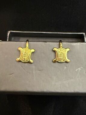 Celine Gold Tone Triumph Motif Earrings